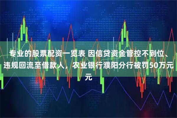 专业的股票配资一览表 因信贷资金管控不到位、违规回流至借款人，农业银行濮阳分行被罚50万元