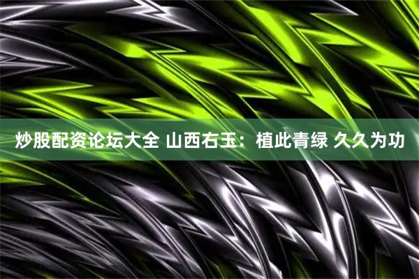 炒股配资论坛大全 山西右玉：植此青绿 久久为功